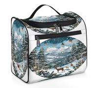 Mexpekil Snowy Haven - Beauty case da viaggio con 11 scomparti, impermeabile, organizer da viaggio per accessori, shampoo, articoli da toeletta, Rifugio innevato