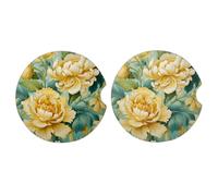 Mexpekil Sottobicchieri per auto per portabicchieri con fiori di peonia, sottobicchiere in ceramica assorbente con base in sughero, confezione da 2 sottobicchieri antiscivolo per scrivania e barca