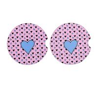 Mexpekil Sottobicchieri per portabicchieri per auto con cuori neri blu rosa, sottobicchiere in ceramica assorbente con base in sughero, confezione da 2 sottobicchieri antiscivolo per scrivania e barca