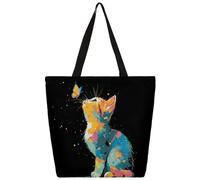 Mexpekil Splash Cat Playing Butterfly Tote Bag per donne ragazze borsa riutilizzabile per la spesa borsa grande da donna borsa a tracolla multiuso