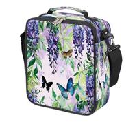Mexpekil Spring Butterfly Purple Wisteria - Borsa per il pranzo per bambini e bambine, quadrata termica, riutilizzabile, per scuola, picnic, viaggi