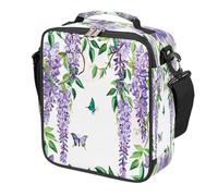 Mexpekil Spring Purple Wisteria Butterfly - Borsa per il pranzo per bambini e bambine, quadrata, termica, riutilizzabile, per scuola, picnic, viaggi