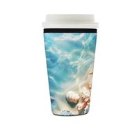 Mexpekil Summer Sea Beach Starfish Seashell - Custodia riutilizzabile per bevande calde e fredde, in neoprene, per bevande calde e fredde, adatta per bevande da 470 a 510 ml