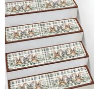 Mexpekil Tappetini per scale, 10 pezzi, motivo pasquale, con tre coniglietti e foglie, antiscivolo, per gradini