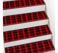 Mexpekil Tappetini per scale, 10 pezzi, motivo scozzese classico rosso nero antiscivolo per gradini