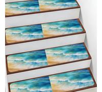 Mexpekil Tappetini per scale, 15 pezzi, ad acquerello, mare, oceano, antiscivolo, gradini per gradini