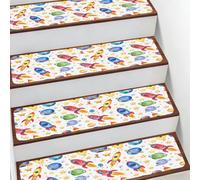 Mexpekil Tappetini per scale, 15 pezzi, motivo: universo con razzi e pianeti, antiscivolo, per gradini