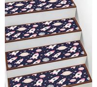 Mexpekil Tappetini per scale, 15 pezzi, rosa, razzi, universo, pianeti, antiscivolo, gradini per gradini