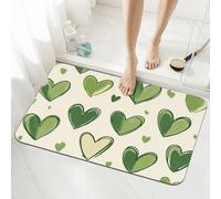 Mexpekil Tappetino da bagno con cuori verdi, 40 x 60 cm, assorbente, antiscivolo, antimuffa, lavabile, per bagno, cucina, ingresso