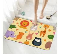Mexpekil Tappetino da bagno con simpatici animali e cuori, 40 x 60 cm, assorbente, antiscivolo, antimuffa, lavabile, per bagno, cucina, ingresso