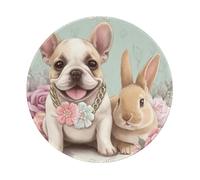 Mexpekil Tappetino per mouse con bulldog francese e coniglio, con base in gomma antiscivolo, tappetino per mouse piccolo rotondo con bordo cucito, accessori da scrivania per lavorare e giocare da 20