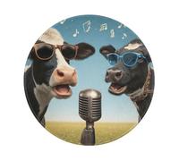 Mexpekil Tappetino per mouse con due mucche cantano, con base in gomma antiscivolo, tappetino per mouse piccolo rotondo con bordo cucito, accessori da scrivania per lavorare e giocare da 20 cm