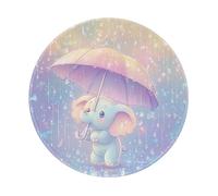 Mexpekil Tappetino per mouse con elefante e ombrello, glitterato, con base in gomma antiscivolo, tappetino per mouse rotondo con bordo cucito, accessori da scrivania per lavoro e gioco da 20 cm