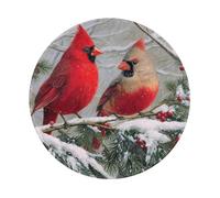 Mexpekil Tappetino per mouse con ramo di neve con uccelli rossi, con base in gomma antiscivolo, tappetino per mouse piccolo rotondo con bordo cucito, accessori da scrivania per lavorare e giocare da