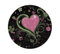 Mexpekil Tappetino per mouse con ramo verde cuore rosa con base in gomma antiscivolo, tappetino per mouse piccolo rotondo con bordo cucito, accessori da scrivania per lavorare e giocare da 20 cm