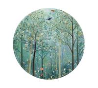 Mexpekil Tappetino per mouse con scena della foresta, fiori e uccelli, con base in gomma antiscivolo, tappetino per mouse rotondo con bordo cucito, accessori da scrivania per lavorare e giocare da 20