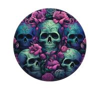 Mexpekil Tappetino per mouse con teschio floreale con base in gomma antiscivolo, piccolo tappetino per mouse rotondo con bordo cucito, accessori da scrivania per lavorare e giocare da 20 cm