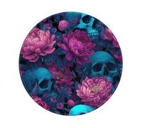 Mexpekil Tappetino per mouse con teschio luminoso e fiori con base in gomma antiscivolo, piccolo tappetino per mouse rotondo con bordo cucito, accessori da scrivania per lavorare e giocare da 20 cm