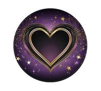 Mexpekil Tappetino per mouse viola con cuore incandescente con base in gomma antiscivolo, tappetino per mouse piccolo rotondo con bordo cucito, accessori da scrivania per lavorare e giocare da 20 cm