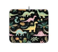 Mexpekil Tappetino scolapiatti a forma di dinosauro con foglie di palma, 40,6 x 45,7 cm, assorbente da cucina, tappetino scolapiatti ad asciugatura rapida, tappetino da bar