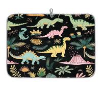 Mexpekil Tappetino scolapiatti a forma di dinosauro con foglie di palma, 45,7 x 61 cm, assorbente da cucina, tappetino scolapiatti ad asciugatura rapida, tappetino da bar