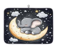 Mexpekil Tappetino scolapiatti a forma di elefante che dorme sulla luna, tappetino scolapiatti da cucina, tappetino da cucina per piatti, bar, piani di lavoro, 45,7 x 61 cm