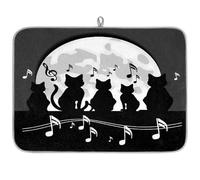Mexpekil Tappetino scolapiatti a forma di gatto nero con note musicali, 45,7 x 61 cm, assorbente da cucina, tappetino scolapiatti ad asciugatura rapida, tappetino da bar