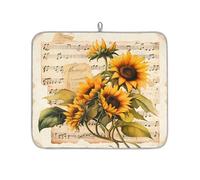 Mexpekil Tappetino scolapiatti a forma di girasole con note musicali retrò, 40,6 x 45,7 cm, assorbente, tappetino scolapiatti per cucina, tappetino da bar ad asciugatura rapida
