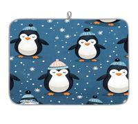 Mexpekil Tappetino scolapiatti a forma di pinguino, con fiocchi di neve, tappetino scolapiatti da cucina, tappetino da cucina per piatti, bar, piani di lavoro, 45,7 x 61 cm