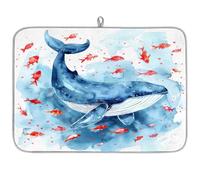Mexpekil Tappetino scolapiatti ad acquerello con balena marina, pesce tropicale, 45,7 x 61 cm, assorbente da cucina, tappetino scolapiatti, tappetino da bar ad asciugatura rapida