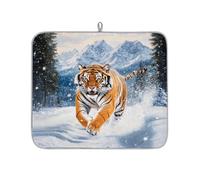 Mexpekil Tappetino scolapiatti assorbente con tigre che corre nella neve, tappetino per scolapiatti da cucina, tappetino antiscivolo per scolapiatti tazze, padelle, 40,6 x 45,7 cm