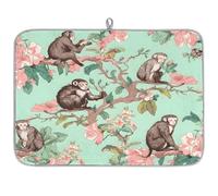 Mexpekil Tappetino scolapiatti assorbente da cucina con scimmia, motivo floreale, 45,7 x 61 cm, ad asciugatura rapida, tappetino da bar