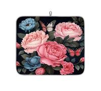 Mexpekil Tappetino scolapiatti assorbente per piatti con fiori di peonia, farfalla, tappetino scolapiatti da cucina, tappetino antiscivolo per scolapiatti per piatti, tazze, padelle, 40,6 x 45,7 cm