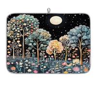 Mexpekil Tappetino scolapiatti con fiori selvatici e foresta al chiaro di luna, tappetino scolapiatti da cucina, tappetino da cucina per piatti, bar, piani di lavoro, 45,7 x 61 cm