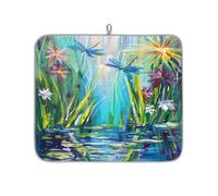 Mexpekil Tappetino scolapiatti con libellula estiva con pittura a olio, 40,6 x 45,7 cm, assorbente da cucina, tappetino scolapiatti, tappetino da bar ad asciugatura rapida