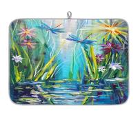 Mexpekil Tappetino scolapiatti con libellula estiva con pittura a olio, 45,7 x 61 cm, assorbente da cucina, tappetino scolapiatti, tappetino da bar ad asciugatura rapida