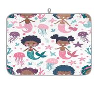 Mexpekil Tappetino scolapiatti con motivo a sirena, meduse e stelle marine, 45,7 x 61 cm, assorbente, tappetino scolapiatti per cucina, tappetino da bar ad asciugatura rapida