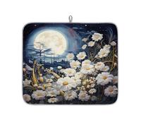 Mexpekil Tappetino scolapiatti con motivo floreale e luna piena, assorbente, tappetino scolapiatti da cucina, tappetino antiscivolo per scolapiatti per piatti, tazze, padelle, 40,6 x 45,7 cm