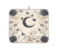 Mexpekil Tappetino scolapiatti con motivo gotico con luna e fiori e farfalle, tappetino assorbente per scolapiatti da cucina, tappetino antiscivolo per scolapiatti tazze, padelle, 40,6 x 45,7 cm