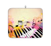 Mexpekil Tappetino scolapiatti con note musicali retrò e tasti di pianoforte, 40,6 x 45,7 cm, assorbente da cucina, tappetino scolapiatti ad asciugatura rapida, tappetino da bar