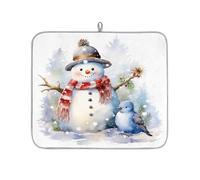 Mexpekil Tappetino scolapiatti con pupazzo di neve ad acquerello, tappetino assorbente per scolapiatti da cucina, tappetino antiscivolo per piatti, tazze, padelle, 40,6 x 45,7 cm