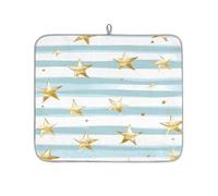 Mexpekil Tappetino scolapiatti con stelle dorate a righe azzurre 40,6 x 45,7 cm, assorbente da cucina, tappetino scolapiatti ad asciugatura rapida, tappetino da bar