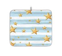 Mexpekil Tappetino scolapiatti con stelle dorate e strisce azzurre, 40,6 x 45,7 cm, assorbente da cucina, tappetino scolapiatti ad asciugatura rapida, tappetino da bar