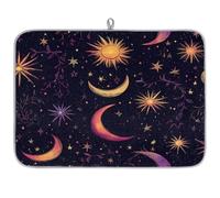 Mexpekil Tappetino scolapiatti con stelle e lune, tappetino scolapiatti da cucina, tappetino da cucina per piatti, bar, piani di lavoro, 45,7 x 61 cm