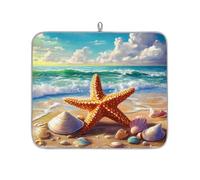 Mexpekil Tappetino scolapiatti da spiaggia con conchiglie e stelle marine, tappetino assorbente per scolapiatti da cucina, tappetino antiscivolo per scolapiatti per piatti, tazze, padelle, 40,6 x 45,7