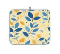 Mexpekil Tappetino scolapiatti dipinto a mano con foglie blu, tappetino assorbente per scolapiatti da cucina, tappetino antiscivolo per scolapiatti tazze, padelle, 40,6 x 45,7 cm