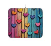 Mexpekil Tappetino scolapiatti in legno colorato con cuori, tappetino assorbente per scolapiatti da cucina, tappetino antiscivolo per scolapiatti per piatti, tazze, padelle, 40,6 x 45,7 cm
