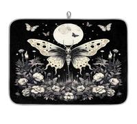 Mexpekil Tappetino scolapiatti in stile retrò con farfalla, luna e fiori, 45,7 x 61 cm, assorbente, tappetino da cucina per bancone cucina, tappetino scolapiatti ad asciugatura rapida