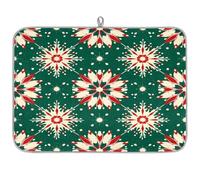 Mexpekil Tappetino scolapiatti natalizio, verde e rosso, con fiocchi di neve, tappetino scolapiatti da cucina, tappetino da cucina per piatti, bar, piani di lavoro, 45,7 x 61 cm