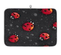 Mexpekil Tappetino scolapiatti nero a pois coccinella, tappetino scolapiatti da cucina, tappetino da cucina per piatti, bar, piani di lavoro, 45,7 x 61 cm